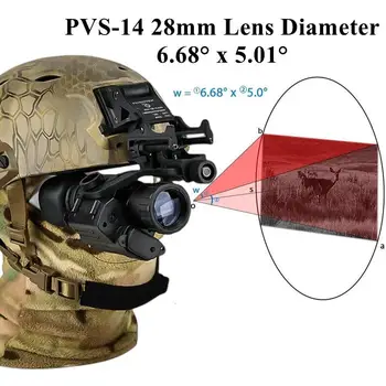 PVS14 Каска Монокуляр за Нощно Виждане Актуализиран 200 м NVG Очила Невидим Инфрачервен Мерник 3x28 мм Тактически за Лов на Открито
