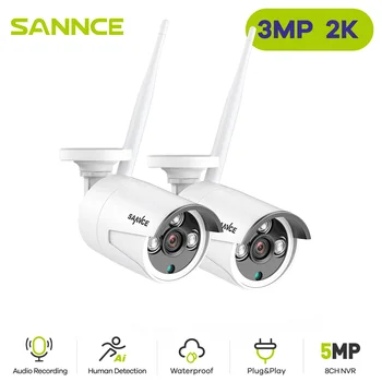 SANNCE 3MP HD безжична камера за видеонаблюдение 2 ЕЛЕМЕНТА 3MP IP камера за външно наблюдение аудиозапис откриване на AI