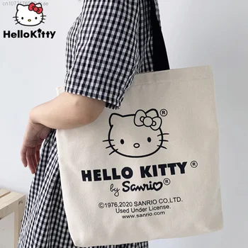Sanrio Hello Kitty Модни Холщовая Чанта-Тоут За жени Y2k, Преносима Чанта На рамото, Нова Чанта за Пазаруване В Корейски Стил, Дамски Тъканно Чанта