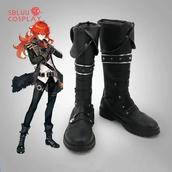 SBluuCosplay Genshin Impact Cosplay Diluc cosplay обувки, Ботуши дамски възрастни мъжки аксесоари за Хелоуин