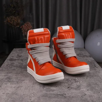 Stela/ Мъжки Ежедневни обувки Оранжев цвят, Модни Дамски Кожени обувки, Гигантски Ремък Owens, Дамски обувки, Мъжки Маратонки