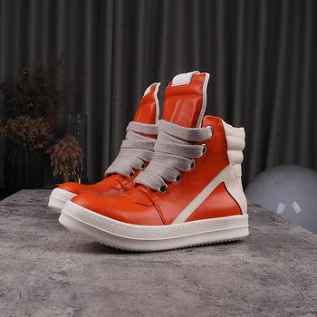Stela/ Мъжки Ежедневни обувки Оранжев цвят, Модни Дамски Кожени обувки, Гигантски Ремък Owens, Дамски обувки, Мъжки Маратонки