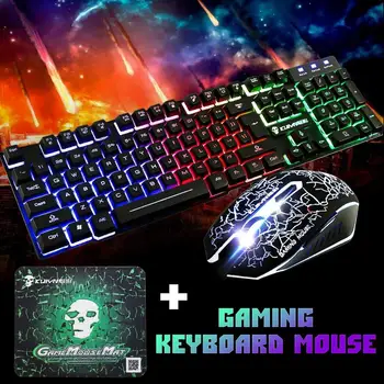 T6 Жичен RGB led подсветка, Usb Ръчна детска клавиатура + мишка Комплекти за PC, лаптоп