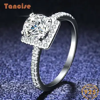 Tancise Класически пръстен с муассанитом 925 сребро 1 карата за жени, дамски бижута, сватба обещание, подарък за парти