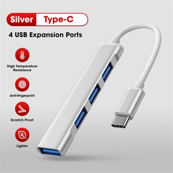 USB C HUB 3,0 Тип C 3,1 4 Порта Мультиразветвитель Адаптер Ултратънък Преносим Концентратор на Данни за Lenovo Xiaomi Macbook Pro 13 15 Air Pro