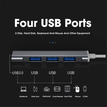 USB C HUB 3,0 Тип C 3,1 4 Порта Мультиразветвитель Адаптер Ултратънък Преносим Концентратор на Данни за Lenovo Xiaomi Macbook Pro 13 15 Air Pro