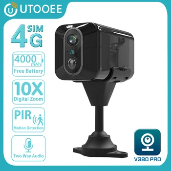 UTOOEE 5MP 4G Мини-камера с вашата СИМ-карта, Вградена Батерия, Откриване на движение PIR, Система за видеонаблюдение в стая, wi-fi Камера PRO V380
