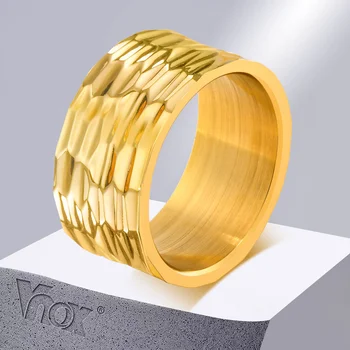Vnox, стръмни пръстен от ковано желязо с текстура за жени, луксозни сватбени пръстени от неръждаема стомана 10 мм, подаръци момичета, дамски бижута за пръстите
