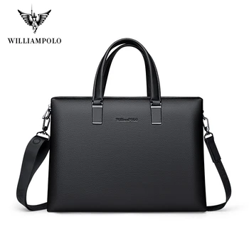 WILLIAMPOLO Мъжки портфейл с високо качество, на бизнес, на известната марка, чанти-незабавни посланици от естествена кожа, офис 14-инчовата чанта за лаптоп