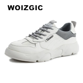WOIZGIC/ Дамски студентски Обувки от естествена кожа, С мрежа, Маратонки, дишащи Спортни вулканизированная обувки дантела, 35-40 МЛ-2116