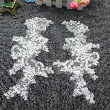 YACKALASI 10 двойки расшитых пайети сватбени двойки Mirrow с аппликацией под формата на булчински цветя, бродирани 3D апликации, бели и червени 28 * 16 см
