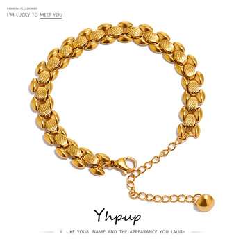 Yhpup Гривна-Верижка от висококачествена Неръждаема Стомана 18 K Метален Модерен Гривна Водоустойчив Бижута за Жени Bijoux Femme Подарък
