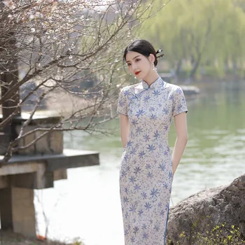 Yourqipao Годишният супериорна Чонсам, свеж, елегантен Ципао в ретро стил, традиционен китайски дрехи в младежки стил, вечерна рокля за жените