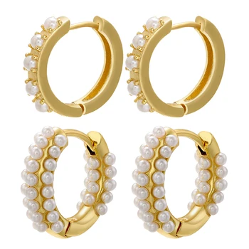 ZHUKOU, малки обици-халки с перли в златен цвят, 2020, модерни медни кръгли обеци с перли за парти, модел бижута: VE258
