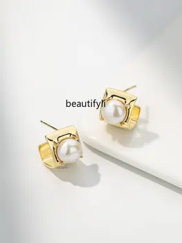 zq сребърни прости елегантни обеци с перли за жени, сребърни обеци с високо качество, летни