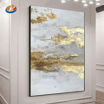 Абстрактна живопис с маслени бои в стил бохо сусальное злато голяма оригиналната картина от ръчно изработени сив цвят за всекидневна декор
