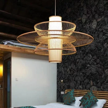 Бамбук окачен лампа от ратан пасторальной начин, дървена осветление на ресторанта, бамбук и декоративни висящи лампи в китайски стил