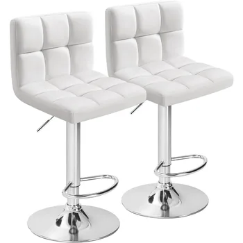 Бар столове Furmax Модерен бар стол от изкуствена кожа, отточна тръба на шарнирна връзка, регулируем хидравличен асансьор, с квадратна височина шкафове, комплект от 2 табуретов