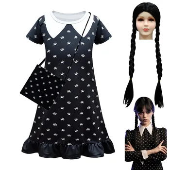 Бебешка рокля за костюмированной партита Wednesday Addams за момичета за Хелоуин, Карнавал, празнични рокли