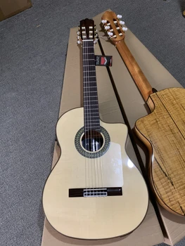Безплатна доставка, 39-инчов електрическа китара за фламенко ръчно изработени, корпус от масив смърч/развалено дърво, класическа китара AF65E, тънък корпус 67 мм