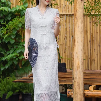 Благородна нова мода лейси блуза в китайски стил с бродерия, топ + елегантен дамски панталон, ретро комплект от две части, S-XXL