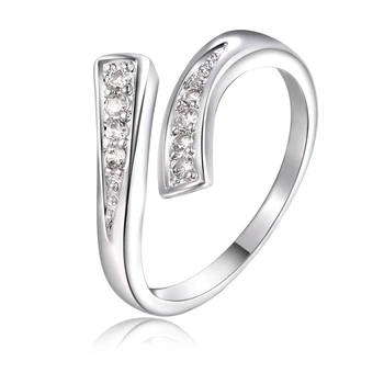 благородни жени дама сватбена мода Сребърен цвят вечерни бижута женски чар класическо отворен пръстен с кристал цирконий JSHLR006