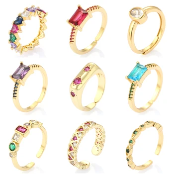 Бохо Цветни геометрични пръстени с микро-полагането на ЧЕХИЯ за жени, пръстен в стил пънк и хип-хоп за мъже, регулируема богемное пръстен златен цвят, мед