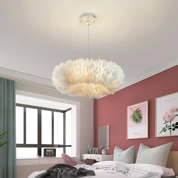 Висящи лампи в скандинавски стил от естествени хартия, пера, висящи осветителни тела за спалнята, хола, сватбен декор, романтично осветление