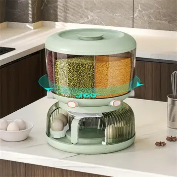 Въртящи кухненски кутия за съхранение на зърно, защитен от насекоми и влага, домакински инструмент, херметично затворен кофа за съхранение на ориз с голям капацитет