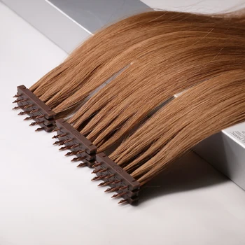 Готови за изпращане на 6г Удължаване на коса 3-то поколение Кафяв цвят # 4 6D Натрупване на Човешки Косъм, пера Virgin indian hair 13 бр./лот