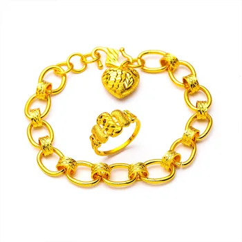 Гривна с отложено във формата на сърце от жълто злато 24 К, женски прости златни гривни, бижута, подаръци за мама и приятелка
