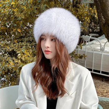 Дамска зимна шапка от естествена лисьего кожа, капачка за защита на ушите, ветрозащитная капачка, луксозни възли кожени шапки, модни дамски кръгла капачка