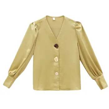 Дамска риза с дълги ръкави в стил ретро, корейска бизнес дамска риза с ръкави-котлони, пролетно-есенни блузи, доброто яке