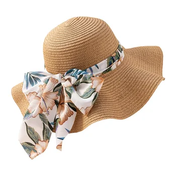 Дамска сламена шапка от слънцето, лятна шапка с широка периферия, сгъваема плажна шапка с панти капак за жени