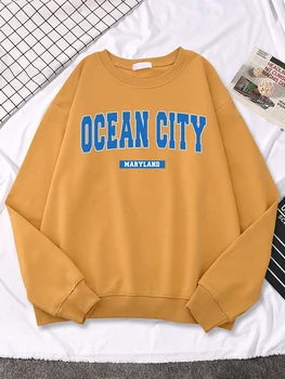 Дамски hoody в ретро стил, пуловер с писмото принтом Ocean City, Мериленд, дълъг ръкав, удобна hoody, дишащи дамски дрехи