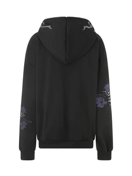 Дамски hoody джоб с принтом от блестящи страз и джобове - мода есен hoody Y2K с дълъг ръкав, удобна градинска облекло