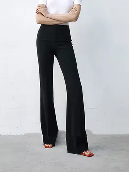 Дамски панталони за костюм с микро-клеш 2023, началото на есента, универсални са черни класически жените и дълги панталони с висока талия