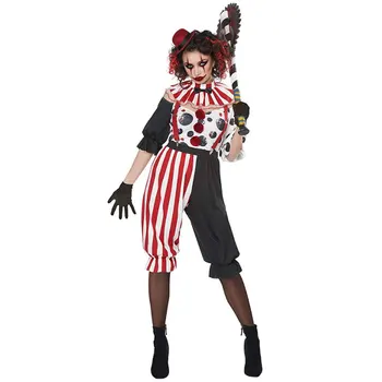 Дамски парти за Хелоуин, забавен цирк костюм на Жокера, карнавал, Пурим, маскарад, клоун на ужасите, костюмиран зъл вампир