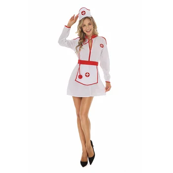 Дамски униформи на медицински сестри с дълъг ръкав Изкушението възрастни непослушно д-р Cosplay костюм за Хелоуин Ролеви костюми