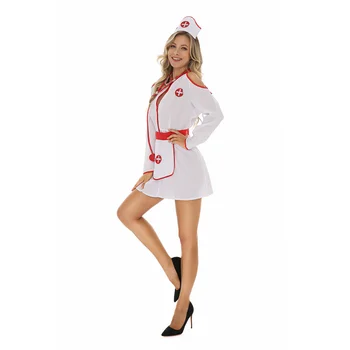 Дамски униформи на медицински сестри с дълъг ръкав Изкушението възрастни непослушно д-р Cosplay костюм за Хелоуин Ролеви костюми