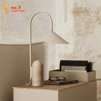 Датски дизайн, минималистичное изкуство, декоративни настолни лампи LED E14, мраморно основа, бежов/черен, нощни шкафчета, настолни лампи за спалня, диван за хол