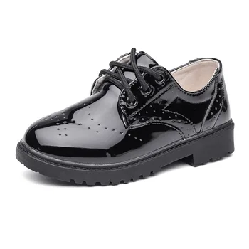Детски ежедневни обувки за момчета и момичета, детски кожени обувки на плоска подметка, oxfords от изкуствена лачена кожа, снекеры на британския дизайн на дантела-за официални събития