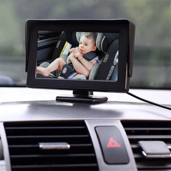 Детско Автомобилно огледало с нощно виждане за сигурност детски Седалки Отзад, Адресирана До 4,3-инчов широк HD-дисплей, Авто следи бебето с камера