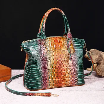 Дизайнерски дамски чанти през рамо с крокодиловым модел, луксозни дамски чанти от мека изкуствена кожа, ежедневни дамски чанти през рамо с голям капацитет