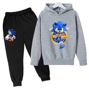 Дрехи за малките момчета, детски hoody с качулка Sonic, детска младежта hoody, детска спортна hoody + панталони, комплекти, дрехи за момичета