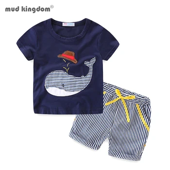 Дрехи за момчета Mudkingdom, сладки тениски с изображение на кита от анимационни и летни шорти на райета, комплект детски дрехи, плажен костюм