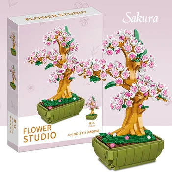 Дърво сакуры DIY Модел Микро Строителни блокове Изкуствени растения в саксии Имитация цвете Романтични играчки, подаръци за малката си приятелка