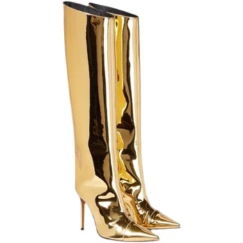 Европа и Америка 2023 Нови модни дамски обувки големия размер на кожата с лазер фантом лак на висок ток с остър изпълнението на сцената, модни дамски обувки голям размер