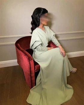 Елегантна рокля с цвят на Русалка за бала, вечерна рокля цвят маття, с квадратни ръкави с дължина до пода, секси вечерна рокля Саудитска Арабия