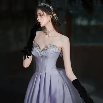 Елегантни светло лилави сатенени вечерни рокли с флорални принтом, дамски официални рокли за бала, най-тромпет, вечерни рокли robe de soiree